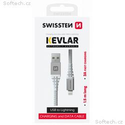 SWISSTEN DATOVÝ KABEL KEVLAR USB, LIGHTNING 1,5 M 
