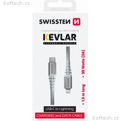 SWISSTEN DATOVÝ KABEL KEVLAR USB-C, LIGHTNING 1,5 