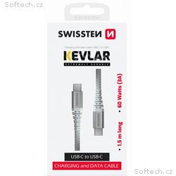SWISSTEN DATOVÝ KABEL KEVLAR USB-C, USB-C 1,5 M BÍ