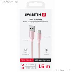 SWISSTEN DATOVÝ KABEL TEXTILE II USB, LIGHTNING 1,