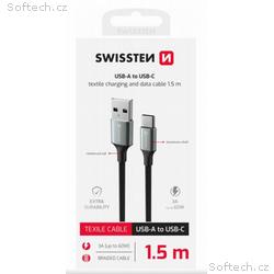 SWISSTEN DATOVÝ KABEL TEXTILE II USB, USB-C 1,5 M 